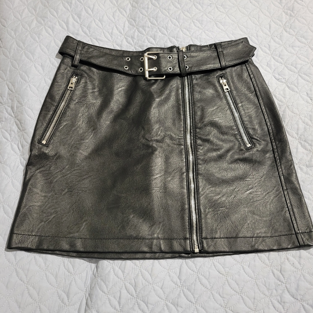 TopShop Faux Black Leather Skirt with Belt